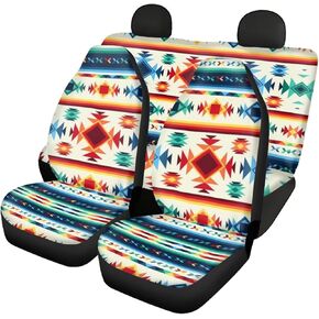 Bulopur Aztec Tribal Auto Accessories ديكور داخلي 4 قطع، أغطية مقاعد أمامية للسيارات نافاجو العرقية الملونة مع غطاء مقعد سيارة خلفي متطابق in Kuwait