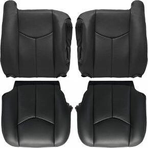 Priprilod Black Leather Driver & Passenger Side Bottom Replacement Seat Cover & Top Lean Back Replacement Cover Compatible with Chevy Silverado GMC Sierra 1500 2500 3500 2003 2004 2005 2006
