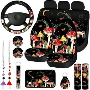 17 Pcs Mushroom Car Seat Covers Mushroom Car Accessories Full Set for Women Men Automotive Rear Front Seat Protector View Mirror Hanging Ornament Steering Wheel Belt Cover (Cool Mushroom) in Kuwait