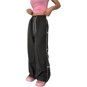Floerns Women's Bowknot Wide Leg Loose Pants Contrast Binding Drawstring Active Trousers