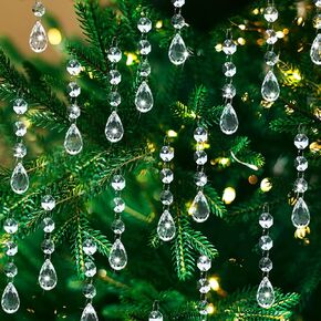SUPREME XMAS Crystal Christmas Ornaments for Christmas Tree Decorations, 32pcs Clear Acrylic Hanging Teardrop Crystals for Centerpieces Chandelier Garland Beads Wedding Party Indoor Home Decor