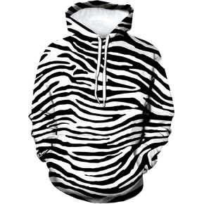 Lurhonp Zebra Print Long Sleeve Sweatshirt Pullover Hoodie for Mens Womens