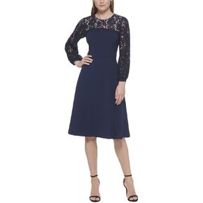Eliza J Women's Long Sleeve Crew Neck Midi Dress