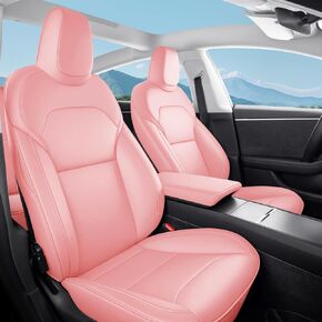 2024 Tesla Model 3 Highland Upgraded Car Seat Covers Nappa Leather Car Interior Seat Airbag Compatible Cushion Cover Full Set Custom Fit 2024 Model 3, Nappa Pink