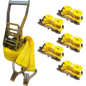 2 Pack Ratchet Straps 2" x 15' x 5000lbs Cargo Tie Down Straps with J Hooks for Trucks and Trailers by KODIAK STRAPS [Long Handle]