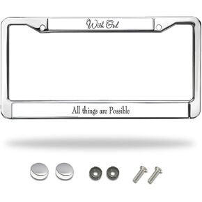 Christian License Plate Frame with God All Things are Possible Religious Jesus License Plate Holder 2 Holes for Auto Car SUVs Trucks