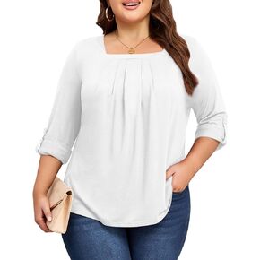بلايز مقاسات كبيرة للنساء 3/4 كم رقبة مربعة تونك كاجوال فضفاض مناسب للقمصان بلوزة L-4XL in Kuwait