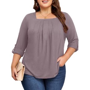 بلايز مقاسات كبيرة للنساء 3/4 كم رقبة مربعة تونك كاجوال فضفاض مناسب للقمصان بلوزة L-4XL in Kuwait