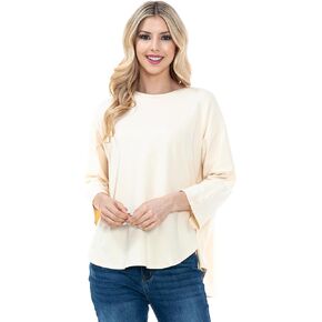 3/4 Sleeve Knit Tunic Top Loose Fit Designer Brand Unique Pattern Design (Cream L/XL), Large-X-Large
