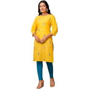 JG JAI GOVINDAM Indian Women's Cotton Short Yellow Kurtis for Women Tunic Top, Kurti