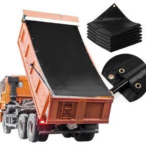 HOMBYS Black Dump Trailer Tarp Heavy Duty Waterproof 7'X16',Large Thick Outdoor Tarp with Metal Grommets,UV Resistant Truck Bed Tarp Cover with 2 Pockets,Reinforced Edge Reversible Tarps for Car,Boat