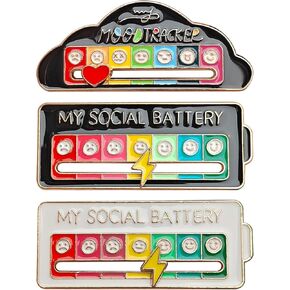 3PCS Social Battery Pins, My Social Battery Pins, 7 Moods to Choose from Can Include All Your Moods（Style2)