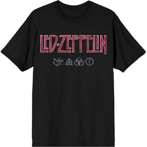 Led Zeppelin Distressed Logo with Symbols Crew Neck Short Sleeve Black Adult T-Shirt