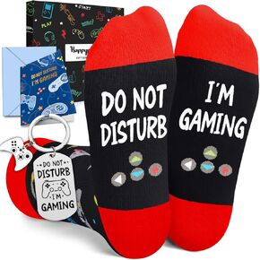 Gamer Gifts Teen Boys Men - Novelty Gamer Socks For Men Women, Gaming Gamer Socks Video Game Socks with Greeting Card and Keychain