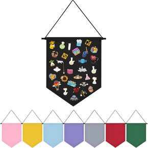 Wall Hanging Brooch Organizer Storage Board Colorful Enamel Pin Badge Canvas Display Banner Earrings Case Collection Holder 12.6x10in(Not Include Any Accessories) (Black)