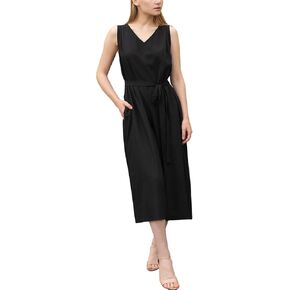 Summer Belted V Neck Wide Leg Jumpsuits For Women Loose Fit Sleeveless With Pockets