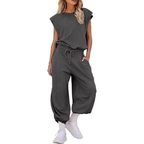 Oversized Wide leg Jumpsuit with Pockets One piece Outfits Open Back Overall Elastic Waist Workout Onesie Romper