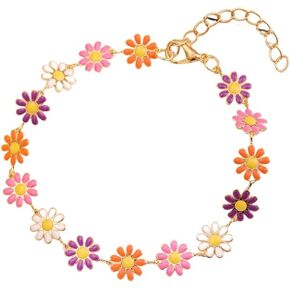 Little Daisy Flower Sunflower Bracelet for Women Dainty White Yellow Multicolor Flower Chain Bracelet Summer Beach Jewelry