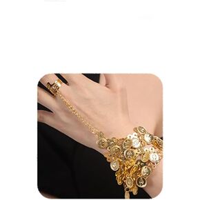 YERTTER Boho Belly Coins Bracelet Dance Gypsy Egyptian Bracelet with Finger Ring Halloween Costume for Women