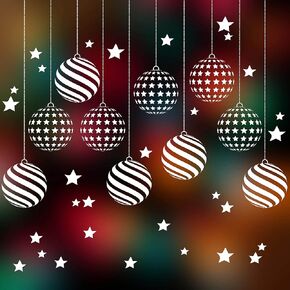 Large 10 x Hanging Christmas Ornament Window Clings with 30 Christmas Stars in Stars & Stripes Design - Large Christmas Window clings