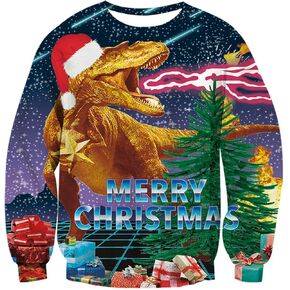 Boys Girls Ugly Christmas Sweatshirt Kids 3D Funny Xmas Long Sleeve Dinosaurs Pullover Sweater Tops T-shirt