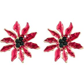RareLove Poinsettia Earrings Big Size Red Christmas Flower Earrings Cute Stud Earrings for Women Alloy Plated Holiday Earrings