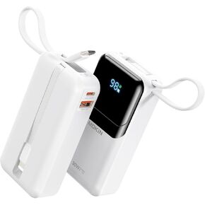 30W Portable Power Bank Built-in USB C & iOS Cables, 10,000mAh Portable Charger, Fast Charging Battery Pack, Smart Digital Display, Travel Essential Compatible iPhone 16/15/14/13 Series, iPad - Black