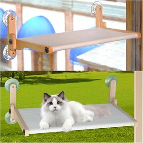 Cat Window Bed for Large Cat, 40LB Load Capacity Wood Cat Window Perch Heavy Duty, Cat Bed Window Hammock Shelf Suction Cups, Cordless Window Seat Indoor Cat Sunbathing and Resting, Foldable & Durable