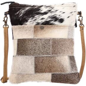 Myra Bag Cube Upcycled Leather & Cowhide Crossbody Bag S-1482