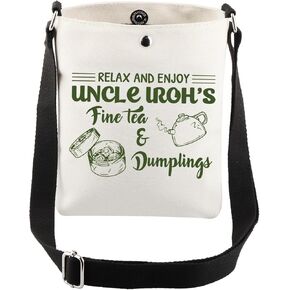 CMNIM Uncle Iroh Merchandise Relax and Enjoy Uncle Iroh’s Fine Tea & Dumplings Crossbody Bag Iroh Tea Gift Anime Fan Gifts