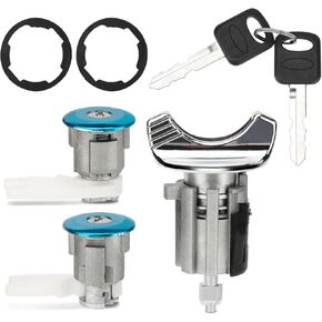 C42150 Ignition Switch Lock Cylinder & Front Door Lock Cylinder w/Key for 90-96 Ford E150 E250 E350 F150 F250 F350 Mustang Bronco Taurus/Mercury Sable Replaces# C-42-150 DP-42-122 F3UZ1522050D
