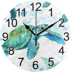 Sea Turtles Teal Wall Clock Non Ticking Silent Kitchen Clock Large Decorative Battery Operated Clocks 10 inch for Living Room Bedroom Decor