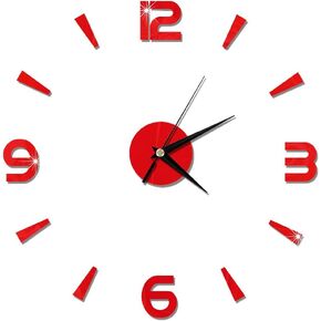 3D Frameless Wall Clock DIY Sticker, 1mm Acrylic Mirror Watch Decor DIY Wall Modern Home Decor for Wall Decorations (Red)