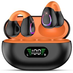 Open Ear Bone Conduction Headphones Clip-on Headphones,Wireless Earbuds Bluetooth 5.3 with LED Display Charging Case 60 Hours Playtime IPX7 Waterproof for Running Walking, Workout