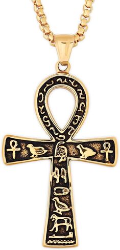 HAQUIL Ankh Necklace, Stainless Steel Egyptian Symbol of Life Ankh Cross Pendant, Egyptian Jewelry Gift for Men and Women in Kuwait