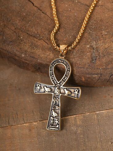 HAQUIL Ankh Necklace, Stainless Steel Egyptian Symbol of Life Ankh Cross Pendant, Egyptian Jewelry Gift for Men and Women in Kuwait
