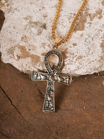 HAQUIL Ankh Necklace, Stainless Steel Egyptian Symbol of Life Ankh Cross Pendant, Egyptian Jewelry Gift for Men and Women in Kuwait