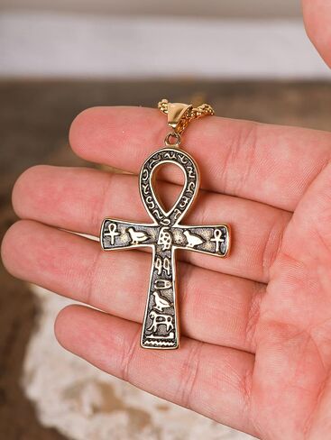 HAQUIL Ankh Necklace, Stainless Steel Egyptian Symbol of Life Ankh Cross Pendant, Egyptian Jewelry Gift for Men and Women in Kuwait