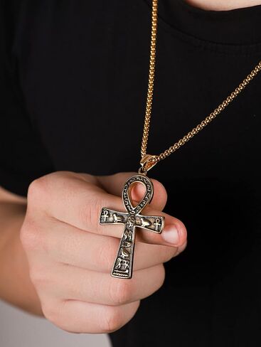 HAQUIL Ankh Necklace, Stainless Steel Egyptian Symbol of Life Ankh Cross Pendant, Egyptian Jewelry Gift for Men and Women in Kuwait