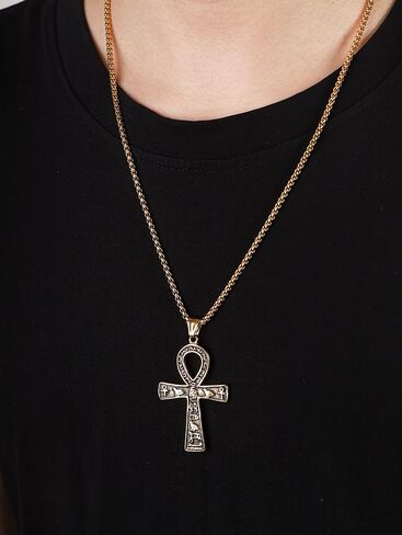 HAQUIL Ankh Necklace, Stainless Steel Egyptian Symbol of Life Ankh Cross Pendant, Egyptian Jewelry Gift for Men and Women in Kuwait