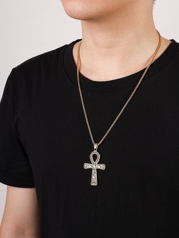 HAQUIL Ankh Necklace, Stainless Steel Egyptian Symbol of Life Ankh Cross Pendant, Egyptian Jewelry Gift for Men and Women in Kuwait