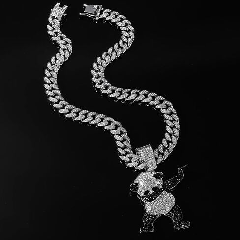 Cuban Pendant Necklace, Miami Ice Out Chain Necklace, Animal Pendant Hip-Hop Jewelry for Men Women, 20inch in Saudi Arabia