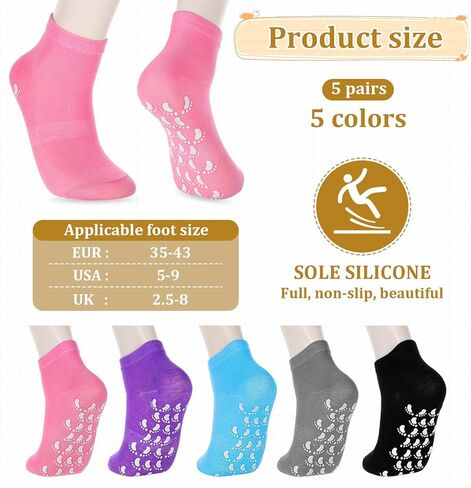 5 Pairs Yoga Socks with Grips for Women, Non Slip Socks for Women, Pilates Socks with Grips, Non Slip Pilates Grip Socks, Yoga Pilates Anti Skid Socks, Non Slip Barre Hospital Socks in Saudi Arabia