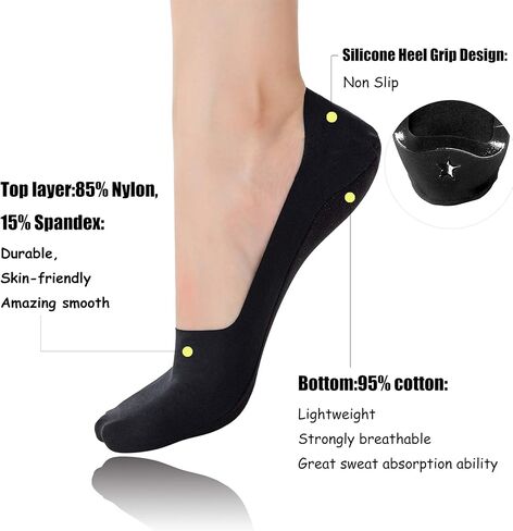 Womens No Show Socks for Flats Loafers Nylon Footies Low Cut Invisible Hidden Socks Non Slip 4/6 Pack in Saudi Arabia
