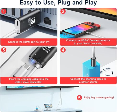 USB C to HDMI Cable Compatible with Nintendo Switch NS/OLED/Steam Deck/ROG Ally, Portable TV Connector Dock for Screen Mirroring, 4K@60Hz, 2m/6.6FT, Blue in Saudi Arabia