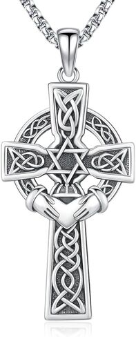 سلتيك الصليب قلادة فضة الأيرلندية عقدة Claddagh الصليب قلادة مجوهرات للرجال مع 22 "+ 2" صندوق سلسلة in Kuwait