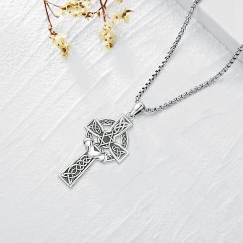 سلتيك الصليب قلادة فضة الأيرلندية عقدة Claddagh الصليب قلادة مجوهرات للرجال مع 22 "+ 2" صندوق سلسلة in Kuwait