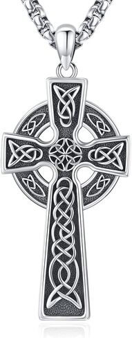 سلتيك الصليب قلادة فضة الأيرلندية عقدة Claddagh الصليب قلادة مجوهرات للرجال مع 22 "+ 2" صندوق سلسلة in Kuwait