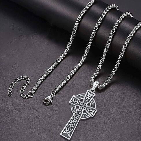 سلتيك الصليب قلادة فضة الأيرلندية عقدة Claddagh الصليب قلادة مجوهرات للرجال مع 22 "+ 2" صندوق سلسلة in Kuwait