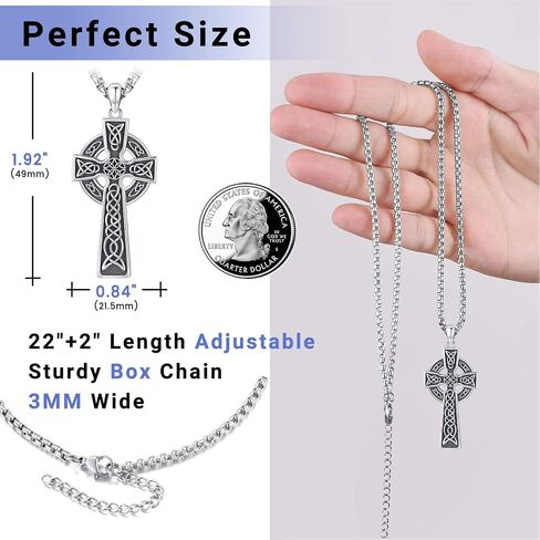 سلتيك الصليب قلادة فضة الأيرلندية عقدة Claddagh الصليب قلادة مجوهرات للرجال مع 22 "+ 2" صندوق سلسلة in Kuwait